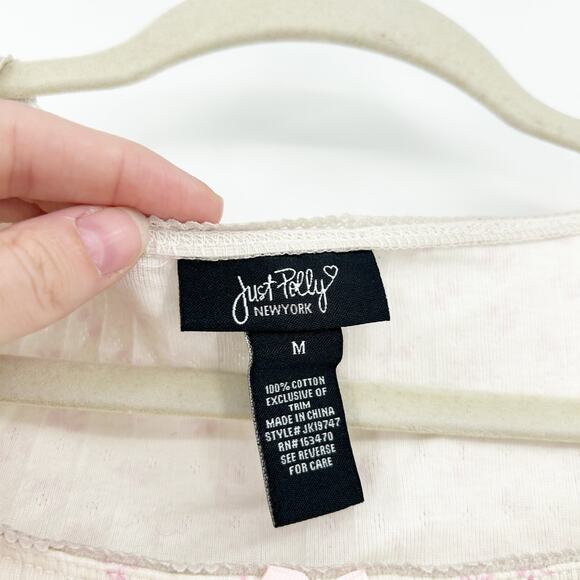 Just Polly Womens Coquette Square Neck Bow Print Baby Tee Crop‎ Top Size M Pink - Picture 3 of 4